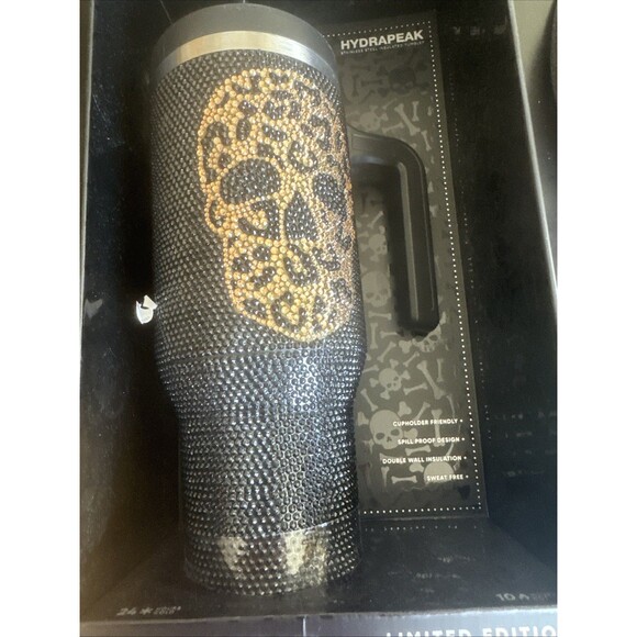 HYDRAPEAK Skull 40oz Voyager Cheetah Print Bling Black Gold 2024 BNWT - Picture 1 of 6